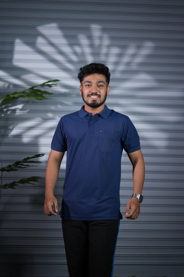 Men's Short Sleeve Polo T-Shirt | Premium Collar Neck Casual Wear - Navy Blue