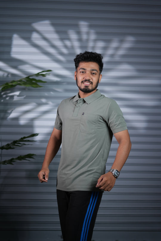 Men's Short Sleeve Polo T-Shirt | Button Pocket Premium Collar Neck Casual Wear - Pista Green – alternate view – 7MAN India