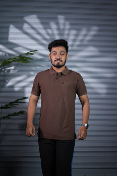 Men's Short Sleeve Polo T-Shirt | Premium Collar Neck Casual Wear - Chocolate Brown