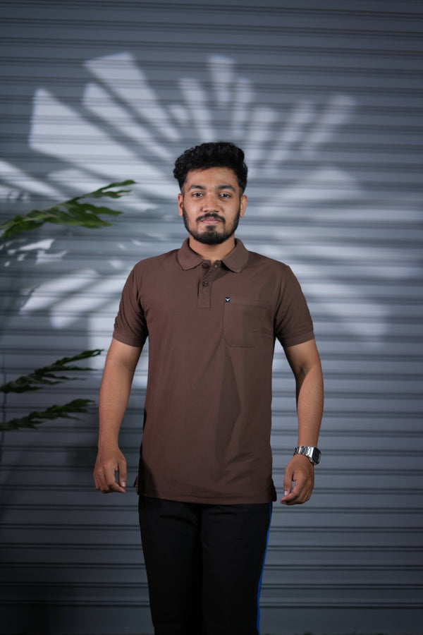 Men's Short Sleeve Polo T-Shirt | Premium Collar Neck Casual Wear - Chocolate Brown