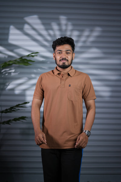Men's Short Sleeve Polo T-Shirt | Premium Collar Neck Casual Wear - Brown