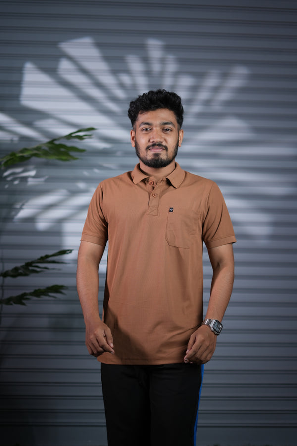 Men's Short Sleeve Polo T-Shirt | Premium Collar Neck Casual Wear - Brown