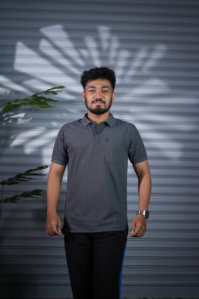 Men's Short Sleeve Polo T-Shirt | Premium Collar Neck Casual Wear - Grey