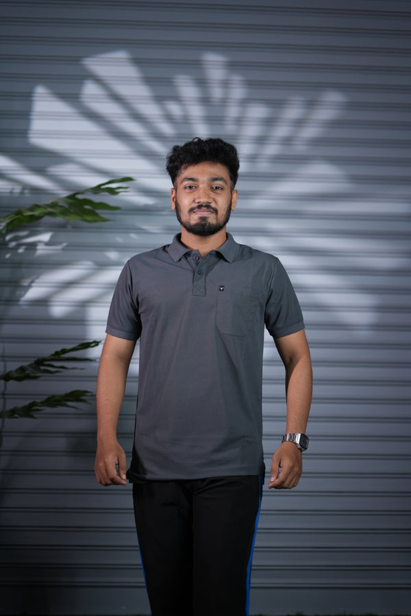 Men's Short Sleeve Polo T-Shirt | Premium Collar Neck Casual Wear - Grey