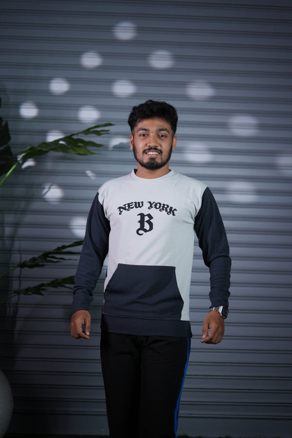 New York Printed Sweatshirt for Men | Full Sleeve Casual Wear - Ash & Grey