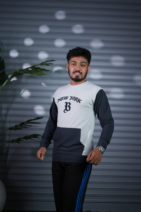 New York Printed Sweatshirt for Men | Full Sleeve Casual Wear - Ash & Grey – alternate view – 7MAN India