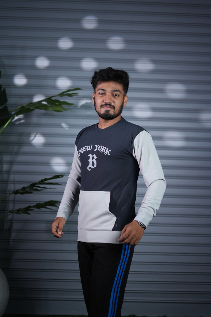 New York Printed Sweatshirt for Men | Full Sleeve Casual Wear - Grey & Ash