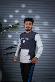 New York Printed Sweatshirt for Men | Full Sleeve Casual Wear - Grey & Ash