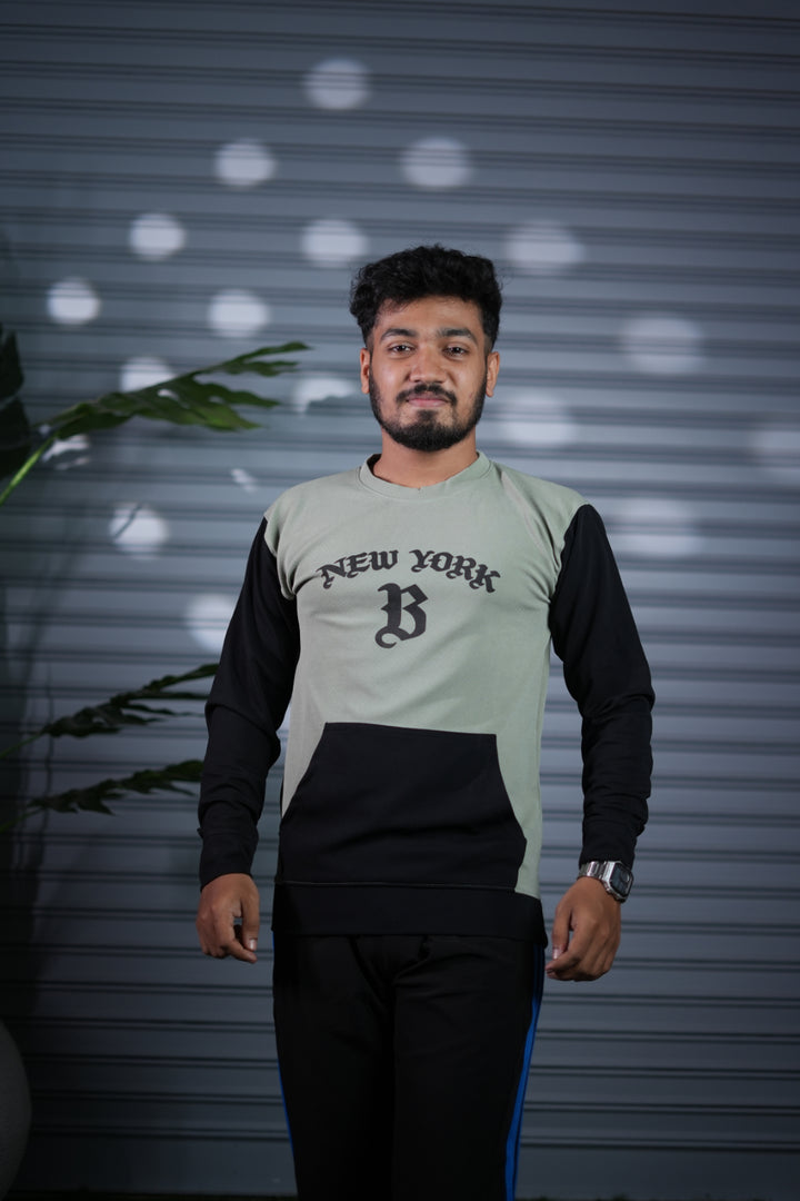 New York Printed Sweatshirt for Men | Full Sleeve Casual Wear - Green & Black
