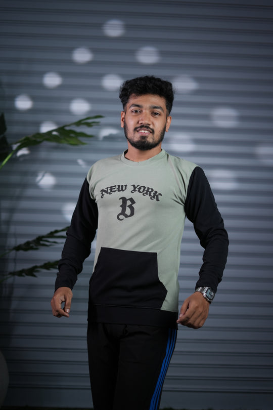 New York Printed Sweatshirt for Men | Full Sleeve Casual Wear - Green & Black – alternate view – 7MAN India