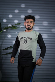 New York Printed Sweatshirt for Men | Full Sleeve Casual Wear - Green & Black
