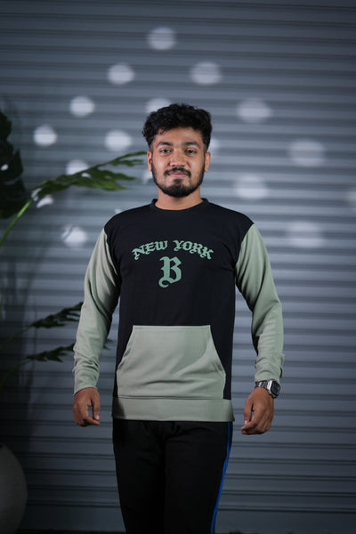 New York Printed Sweatshirt for Men | Full Sleeve Casual Wear - Black & Green