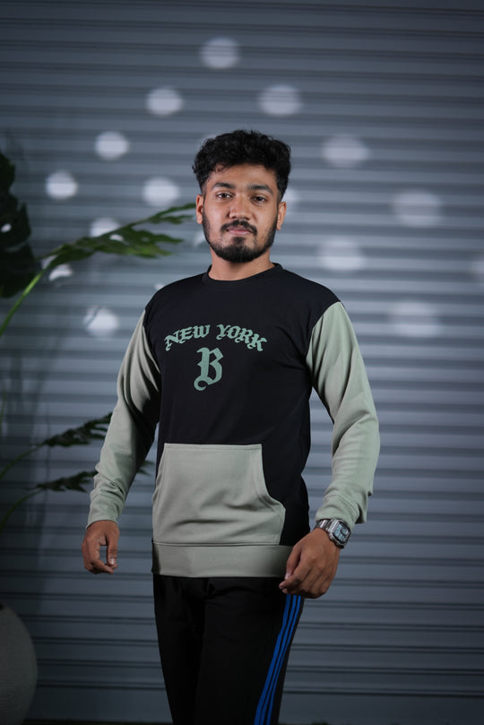 New York Printed Sweatshirt for Men | Full Sleeve Casual Wear - Black & Green – alternate view – 7MAN India