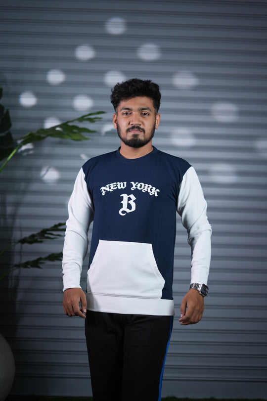 New York Printed Sweatshirt for Men | Full Sleeve Casual Wear - Navy Blue and White – 7MAN Men's Fashion India