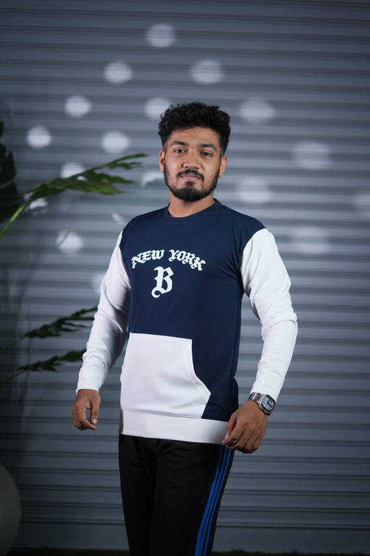 New York Printed Sweatshirt for Men | Full Sleeve Casual Wear - Navy Blue and White – alternate view – 7MAN India