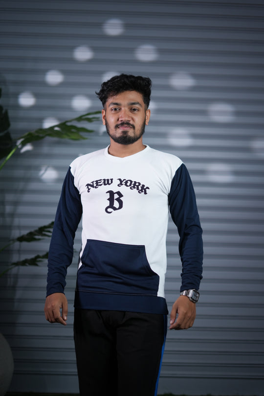 New York Printed Sweatshirt for Men | Full Sleeve Casual Wear - White and Navy Blue – 7MAN Men's Fashion India