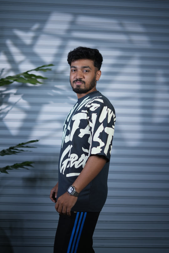 Typography Oversized Printed T-Shirt for Men | Fashion Streetwear - Grey – alternate view – 7MAN India
