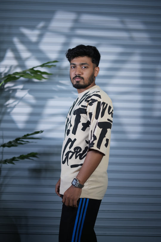 Typography Oversized Printed T-Shirt for Men | Fashion Streetwear - Sandle – alternate view – 7MAN India