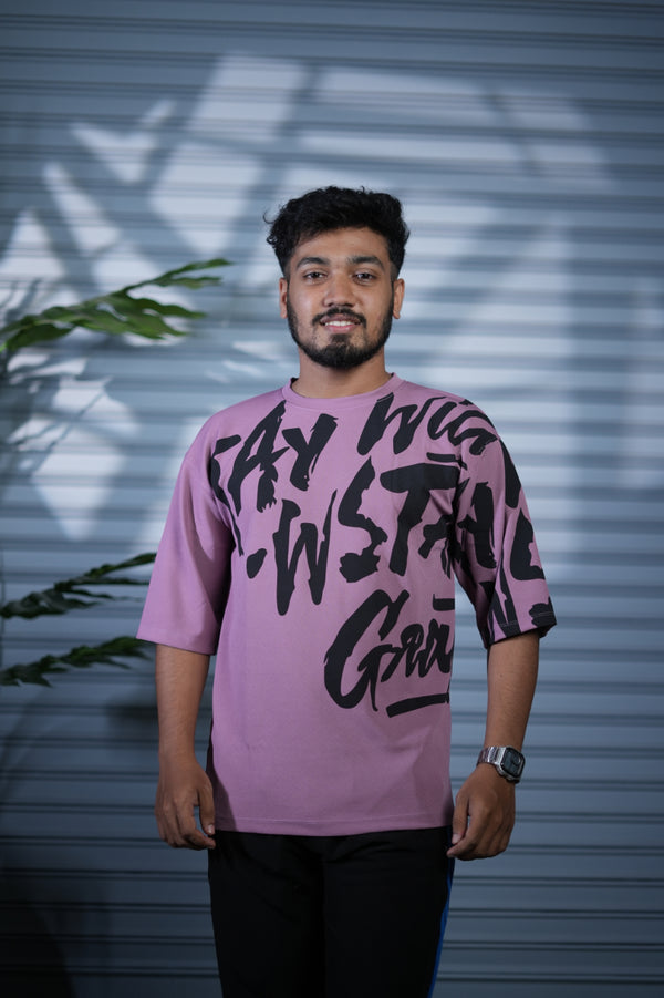 Typography Oversized Printed T-Shirt for Men | Fashion Streetwear - Pink