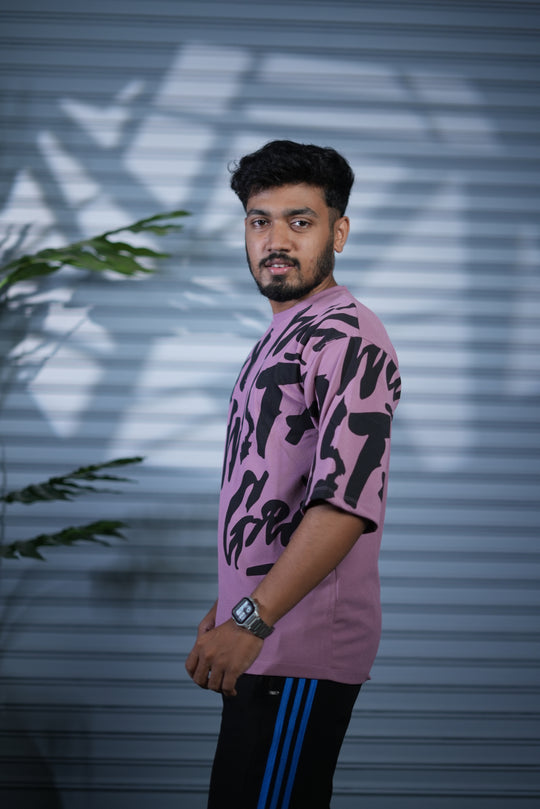 Typography Oversized Printed T-Shirt for Men | Fashion Streetwear - Pink – alternate view – 7MAN India