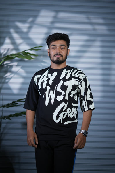 Typography Oversized Printed T-Shirt for Men | Fashion Streetwear - Black