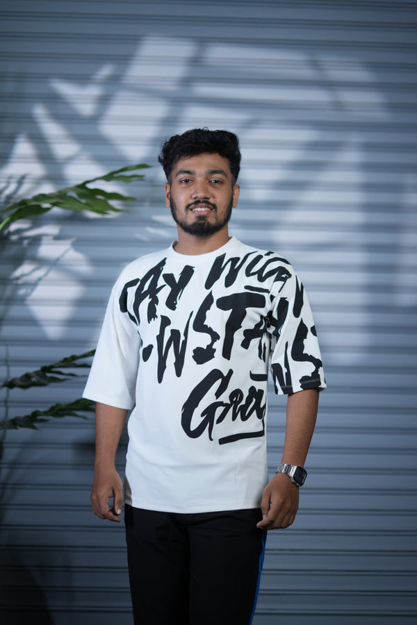 Typography Oversized Printed T-Shirt for Men | Fashion Streetwear - White