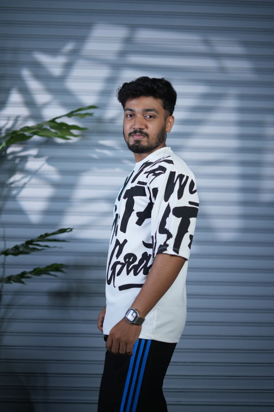 Typography Oversized Printed T-Shirt for Men | Fashion Streetwear - White – alternate view – 7MAN India