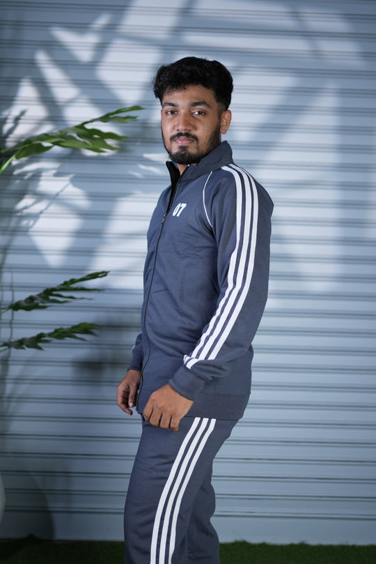 Premium Co-Ord Set for Men | Comfortable Track Jacket & Pants - Grey – alternate view – 7MAN India