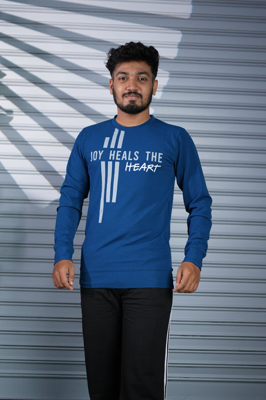 Mens Full Sleeve Joy Heals The Heart Printed Sweatshirt T-Shirt - Royal Blue – 7MAN Men's Fashion India