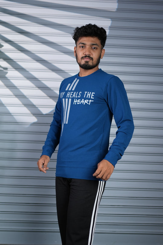 Mens Full Sleeve Joy Heals The Heart Printed Sweatshirt T-Shirt - Royal Blue – alternate view – 7MAN India
