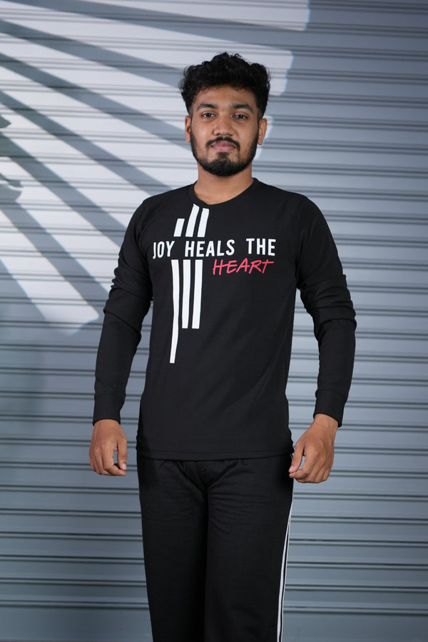 Mens Full Sleeve Joy Heals The Heart Printed Sweatshirt T-Shirt - Black