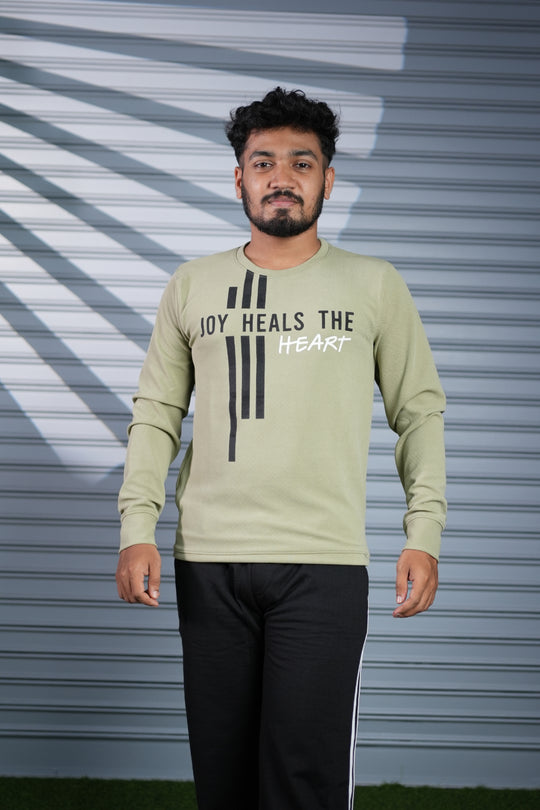 Mens Full Sleeve Joy Heals The Heart Printed Sweatshirt T-Shirt - Pista Green – 7MAN Men's Fashion India