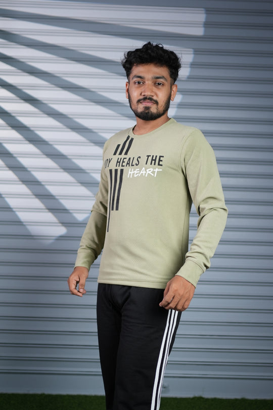 Mens Full Sleeve Joy Heals The Heart Printed Sweatshirt T-Shirt - Pista Green – alternate view – 7MAN India