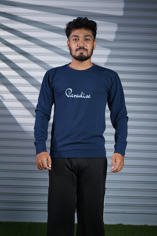 Men's Full Sleeve PARADISE Printed T-Shirt | Casual Round Neck Tee for Men - Navy Blue – 7MAN Men's Fashion India
