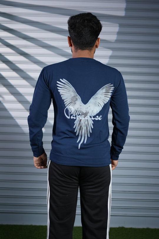 Men's Full Sleeve PARADISE Printed T-Shirt | Casual Round Neck Tee for Men - Navy Blue – alternate view – 7MAN India