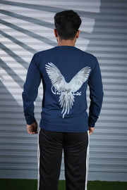 Men's Full Sleeve PARADISE Printed T-Shirt | Casual Round Neck Tee for Men - Navy Blue