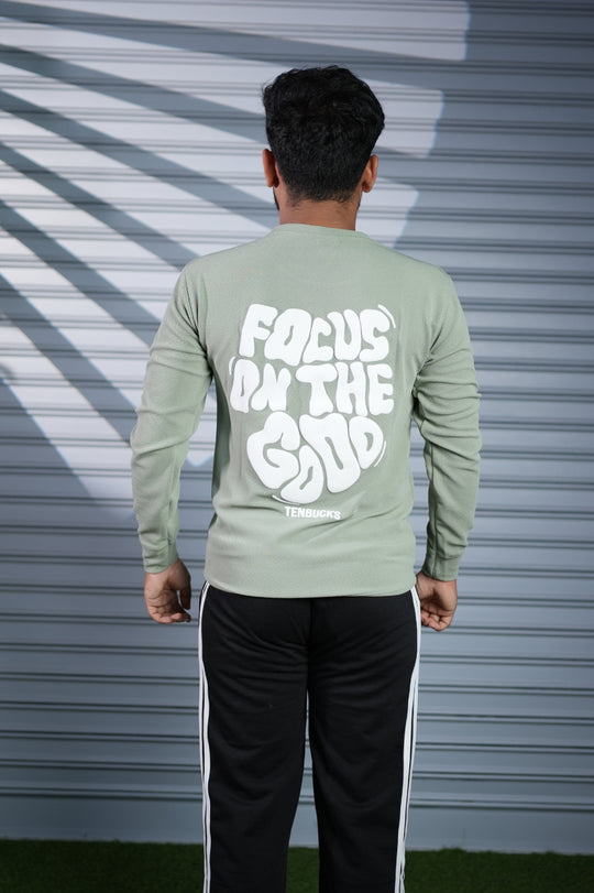 Men's Full Sleeve FOCUS Printed T-Shirt | Casual Round Neck Tee for Men - Pista Green – alternate view – 7MAN India