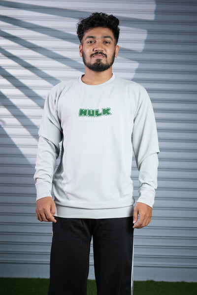 Men's Full Sleeve HULK Printed T-Shirt | Casual Round Neck Tee for Men - Ash