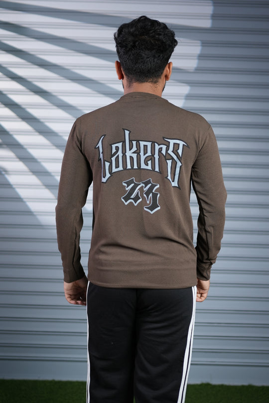 Men's Full Sleeve LAKERS Printed T-Shirt | Casual Round Neck Tee for Men - Brown – alternate view – 7MAN India