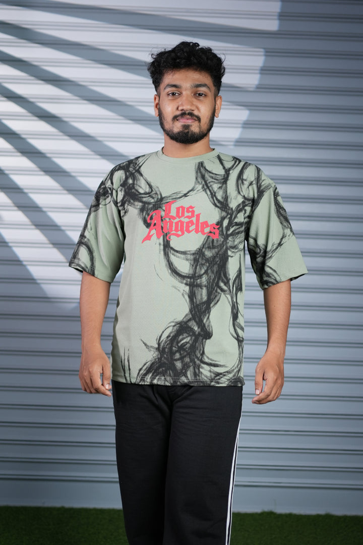 Men's Oversized Graphic Printed T-Shirt | Los Angeles Streetwear Tee - Pista Green