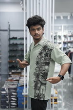Load image into Gallery viewer, Mens Daily Wear TWO SIDE Printed Five Sleeve Lycra Shirt - Pistha Green
