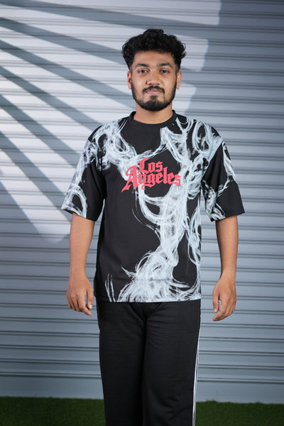 Men's Oversized Graphic Printed T-Shirt | Los Angeles Streetwear Tee - Black