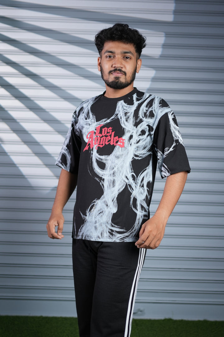 Men's Oversized Graphic Printed T-Shirt | Los Angeles Streetwear Tee - Black