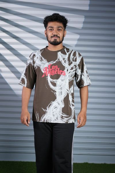 Men's Oversized Graphic Printed T-Shirt | Los Angeles Streetwear Tee - Brown