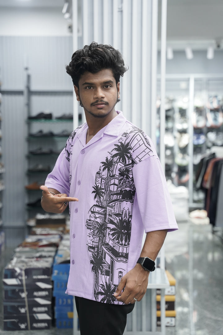 Mens Daily Wear TWO SIDE Printed Five Sleeve Lycra Shirt - Lavendar