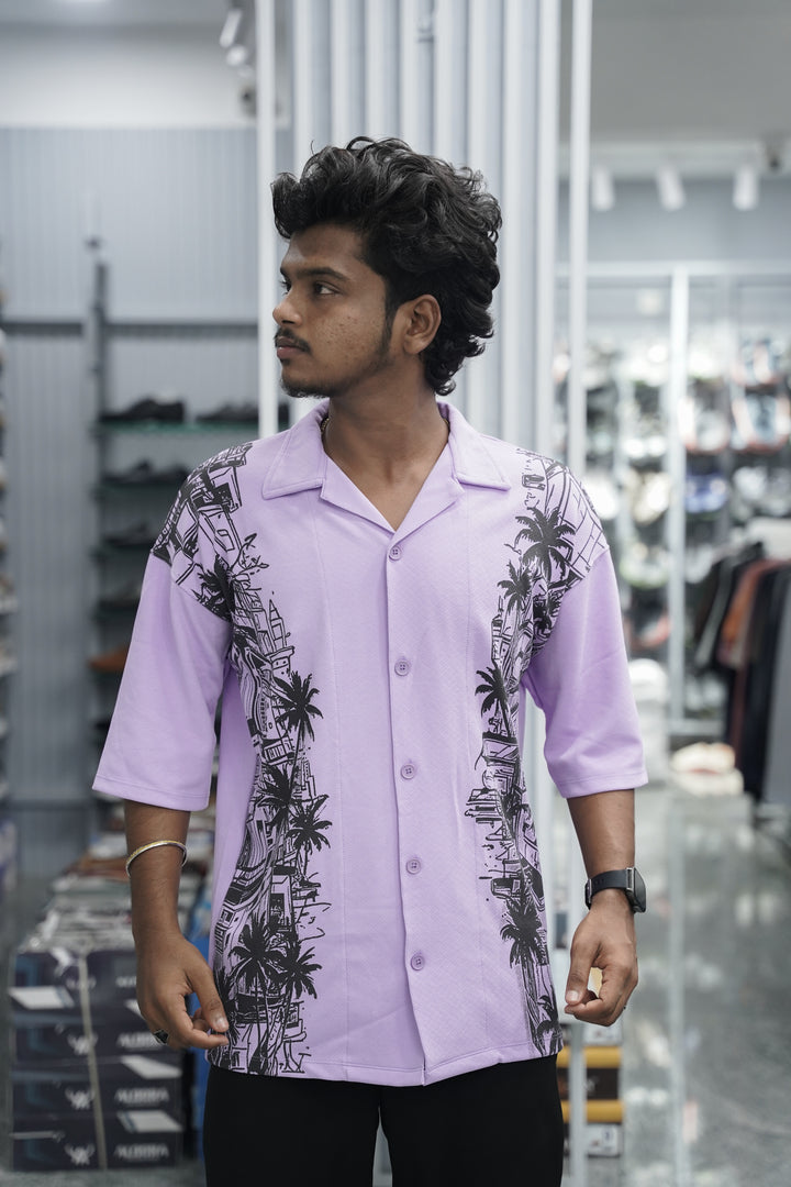 Mens Daily Wear TWO SIDE Printed Five Sleeve Lycra Shirt - Lavendar