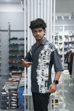 Load image into Gallery viewer, Mens Daily Wear TWO SIDE Printed Five Sleeve Lycra Shirt - Dark Grey
