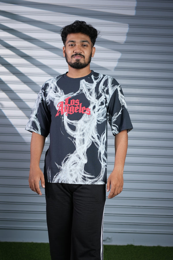 Men's Oversized Graphic Printed T-Shirt | Los Angeles Streetwear Tee - Navy Blue