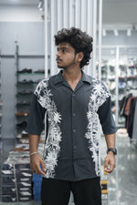 Load image into Gallery viewer, Mens Daily Wear TWO SIDE Printed Five Sleeve Lycra Shirt - Dark Grey
