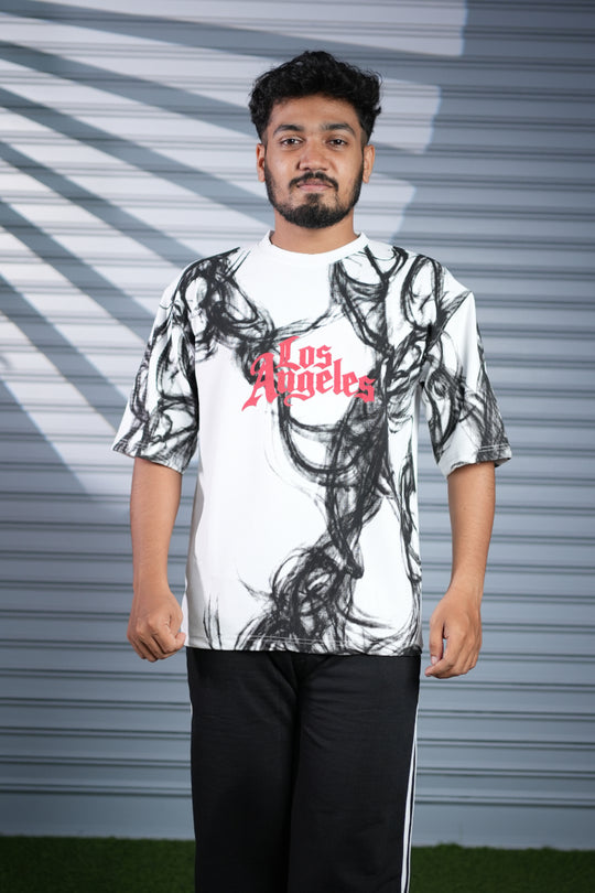 Men's Oversized Graphic Printed T-Shirt | Los Angeles Streetwear Tee - White – 7MAN Men's Fashion India